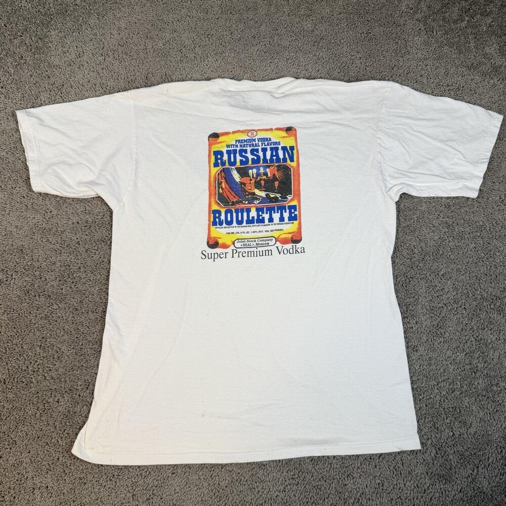 Vintage Russian Roulette Vodka Shirt Mens XL White Promo Heavyweight Tee 90s